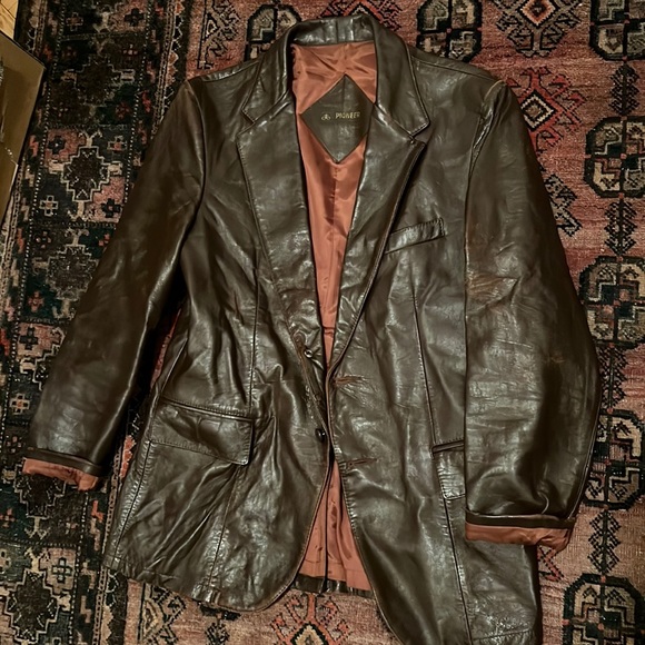 Vintage Oversized Brown Leather Blazer - Picture 1 of 4